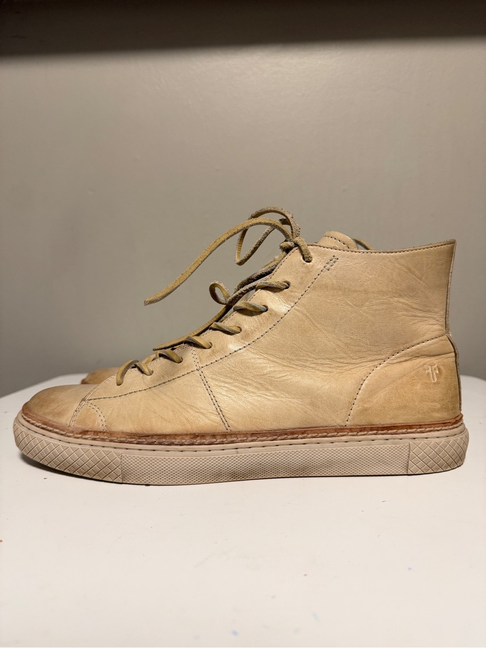 Frye Essex Distressed Sand Leather Lace Up Sneakers Shoes Men’s US 10.5